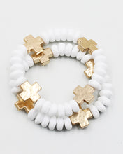 Load image into Gallery viewer, Triple Layered Natural Stone Bracelet with Gold Cross
