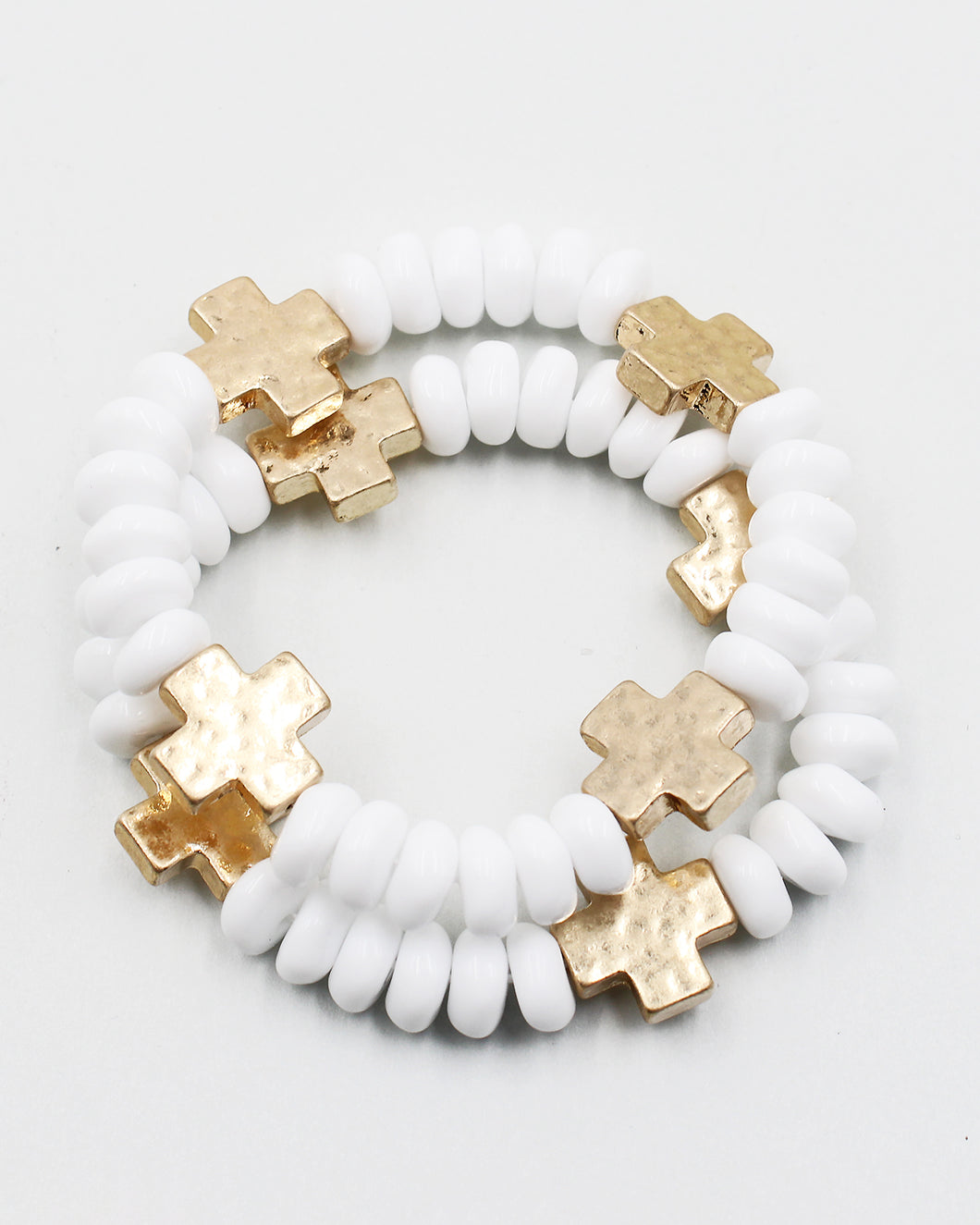 Triple Layered Natural Stone Bracelet with Gold Cross