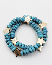 Load image into Gallery viewer, Triple Layered Natural Stone Bracelet with Gold Star
