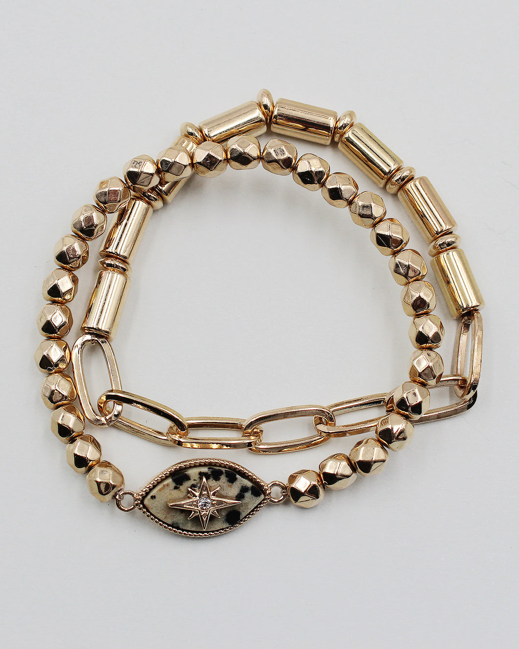 Double Layered Gold Bracelet with Semi Precious Stone