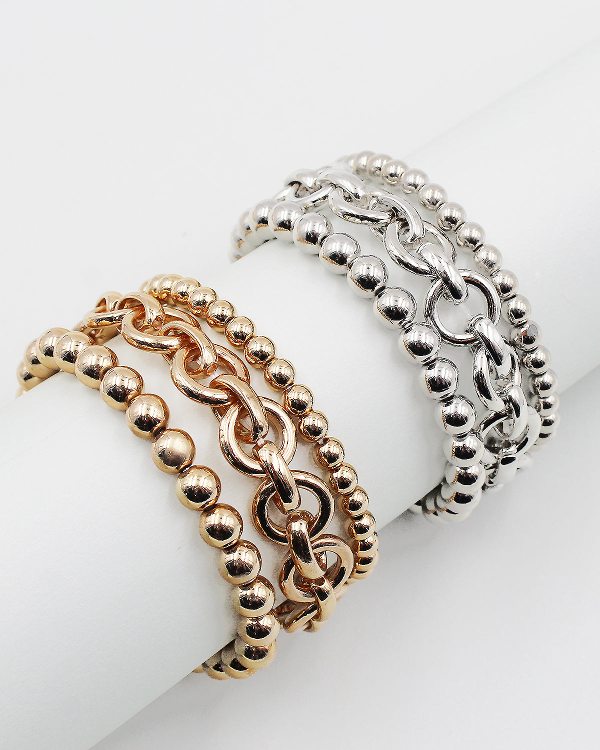 Triple Layered Ball & Chain Link Stretch Bracelet Sam Moon Trading