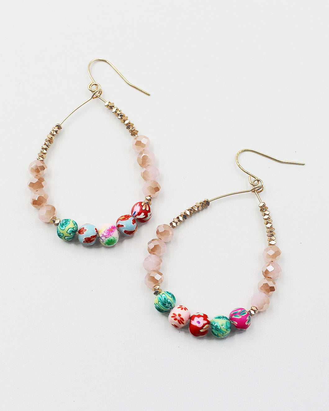 Faceted Crystal Beaded Earrings with Flower Beads