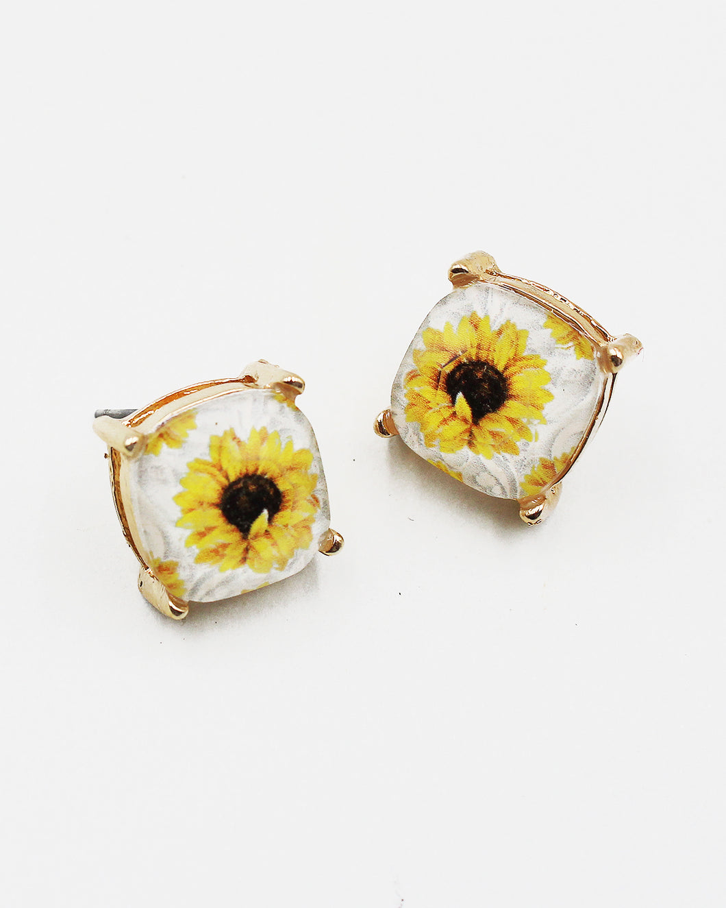 Sunflower Faceted Stone Square Stud Earrings
