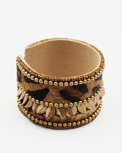 Load image into Gallery viewer, Leopard Print Calf Skin Cuff with Golden Beads
