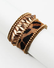 Load image into Gallery viewer, Leopard Print Calf Skin Cuff with Golden Beads
