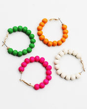 Load image into Gallery viewer, Colored Wooden Ball Open End Hoop Earrings
