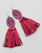 Load image into Gallery viewer, Epoxy Stone Earrings with Leather Fringe
