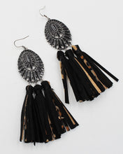 Load image into Gallery viewer, Epoxy Stone Earrings with Leather Fringe
