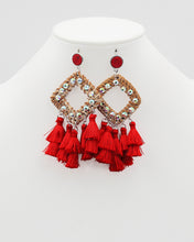 Load image into Gallery viewer, Weaved Straw Earrings with Silk Fringe End
