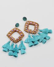 Load image into Gallery viewer, Weaved Straw Earrings with Silk Fringe End
