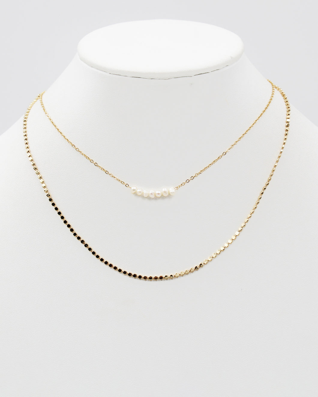 Tiny Pearl Bead Necklace with Delicate Chains