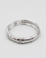 Load image into Gallery viewer, Textured Metal Hinged Bangle Bracelet with Clear Stones
