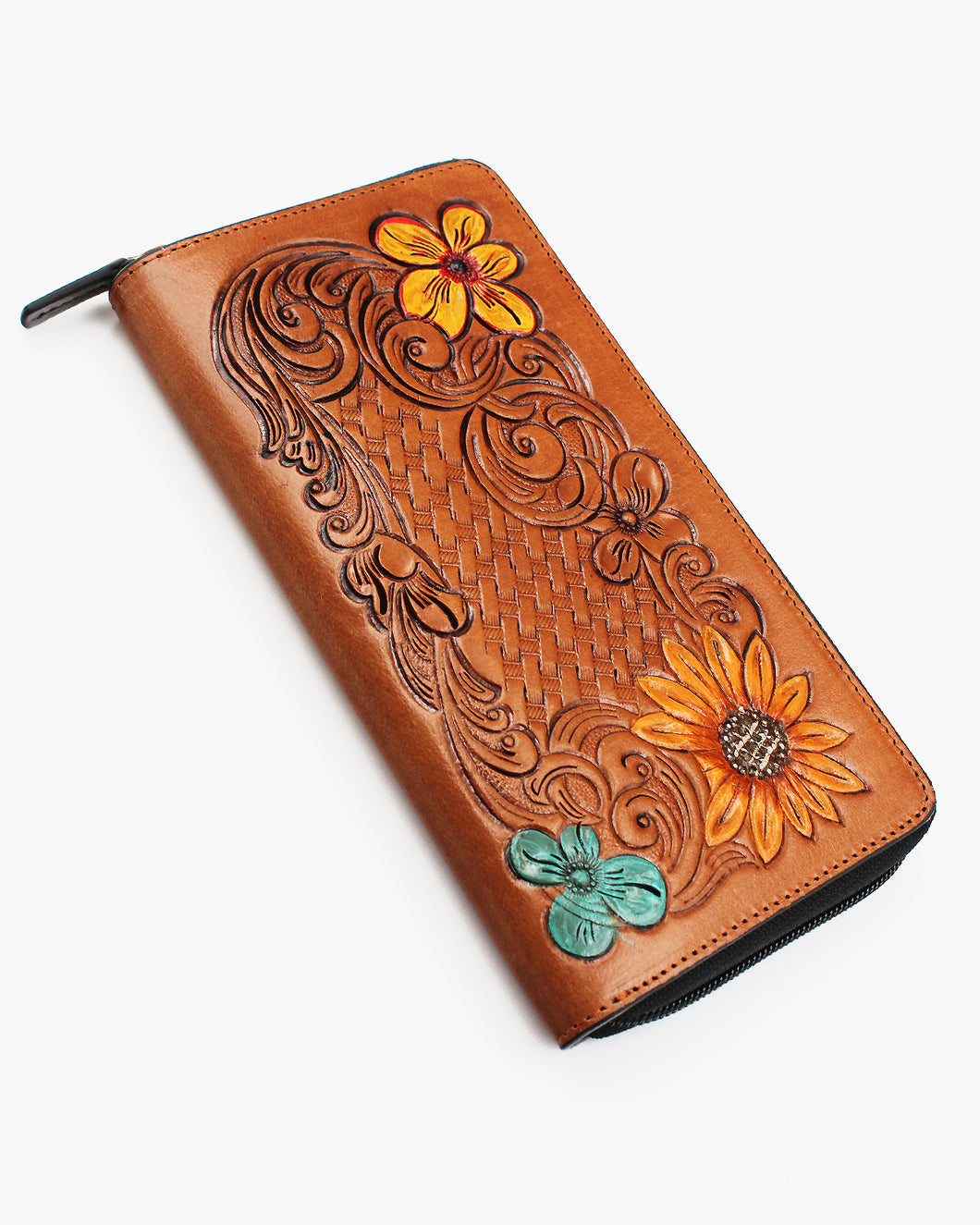 Flower Stamped Leather Wallet