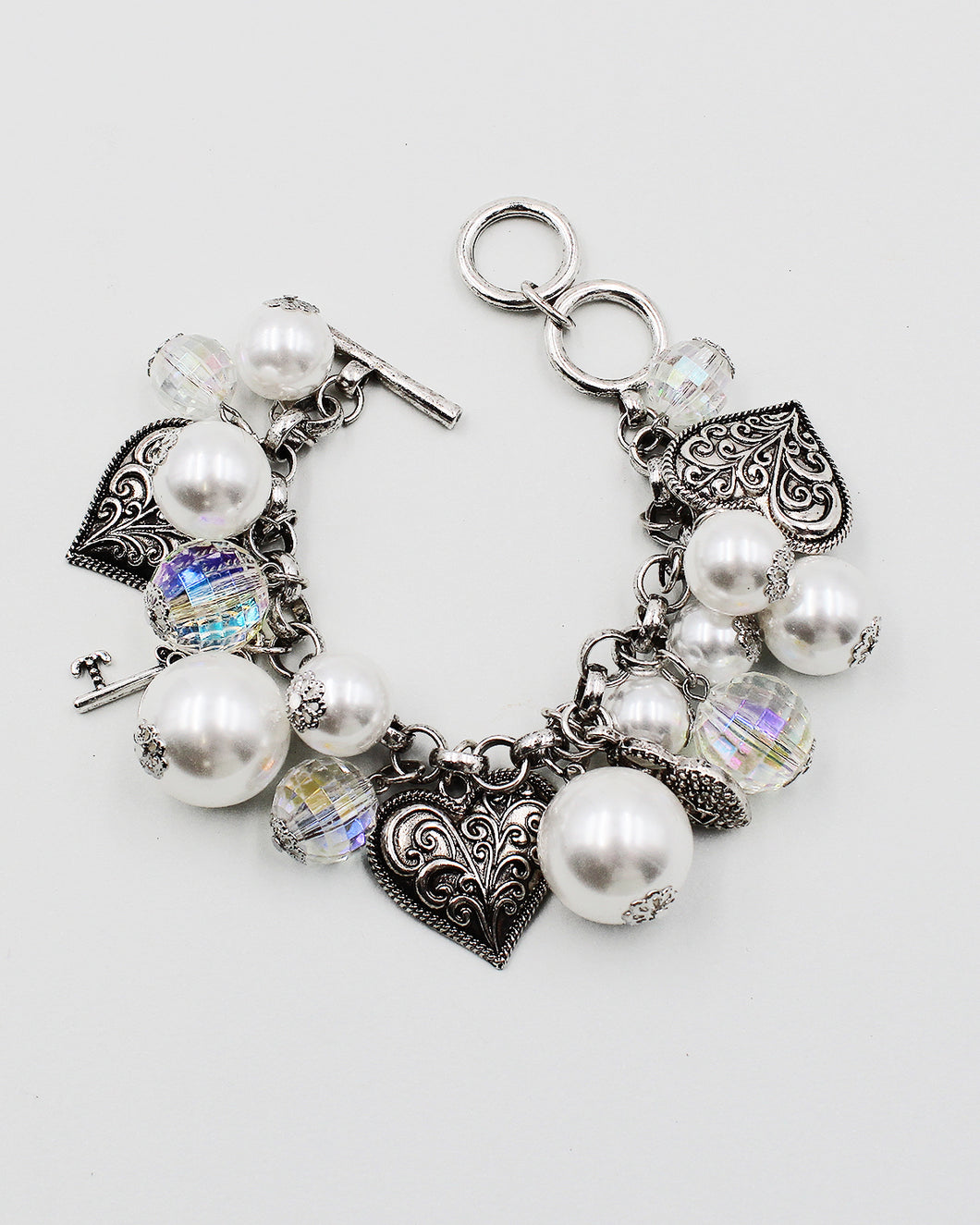 Heart Charm Bracelet with Pearl Beads