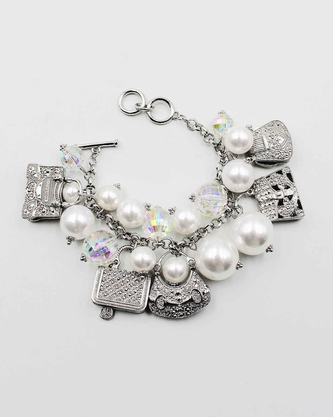 'Fashion Purse' Charm Bracelet with Pearl Beads