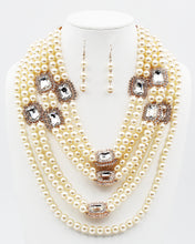 Load image into Gallery viewer, Multiple Layered Pearl Beaded Necklace Set with Crystal Stations
