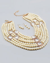 Load image into Gallery viewer, Multiple Layered Pearl Beaded Necklace Set with Crystal Stations
