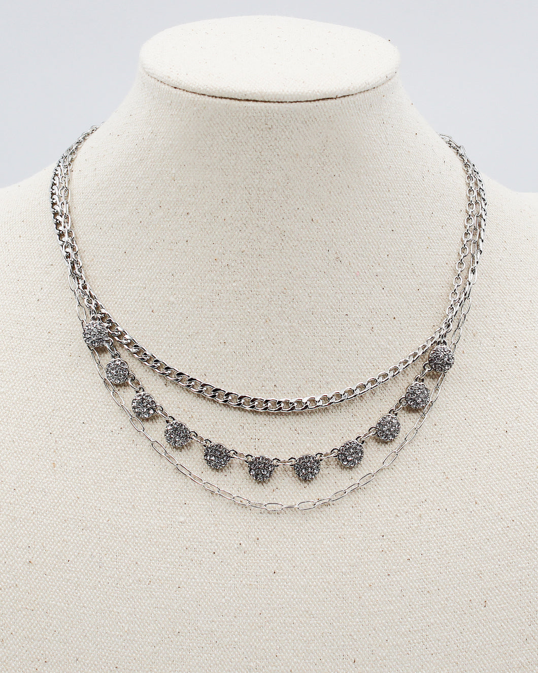 Triple Layered Chain Necklace with Stone Charms