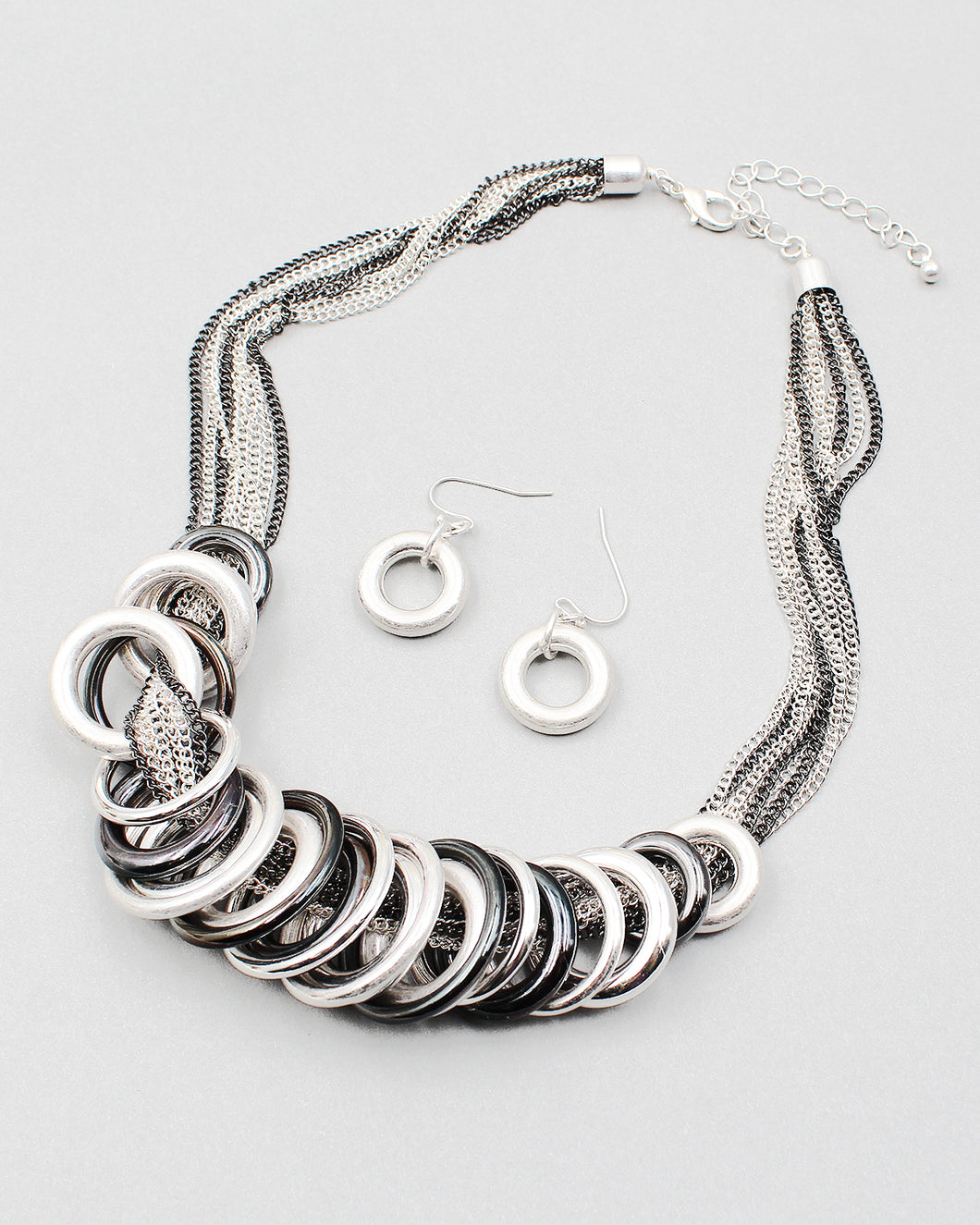 Metal Ring Necklace with Multiple Chains