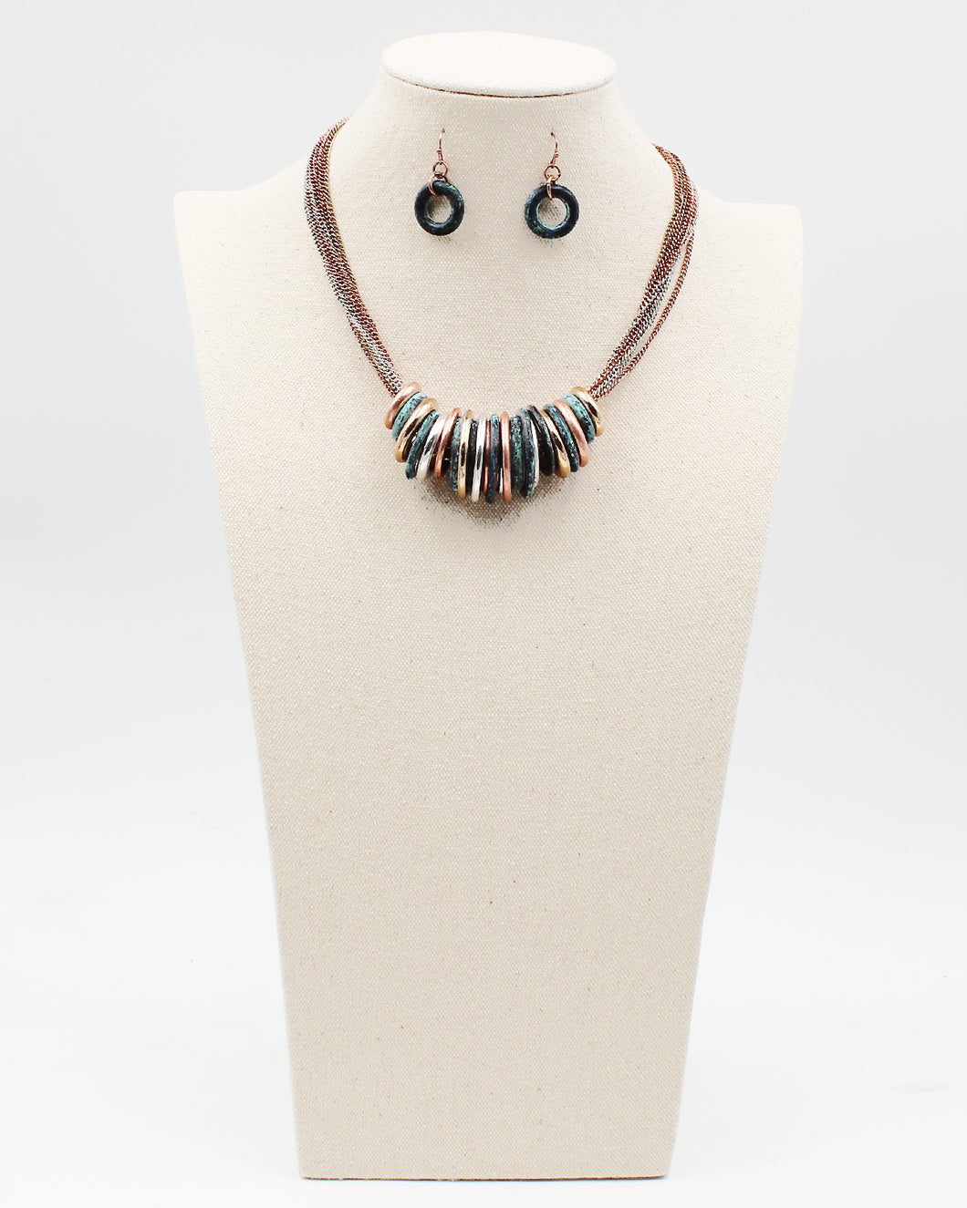 Metal Ring Necklace with Multiple Chains