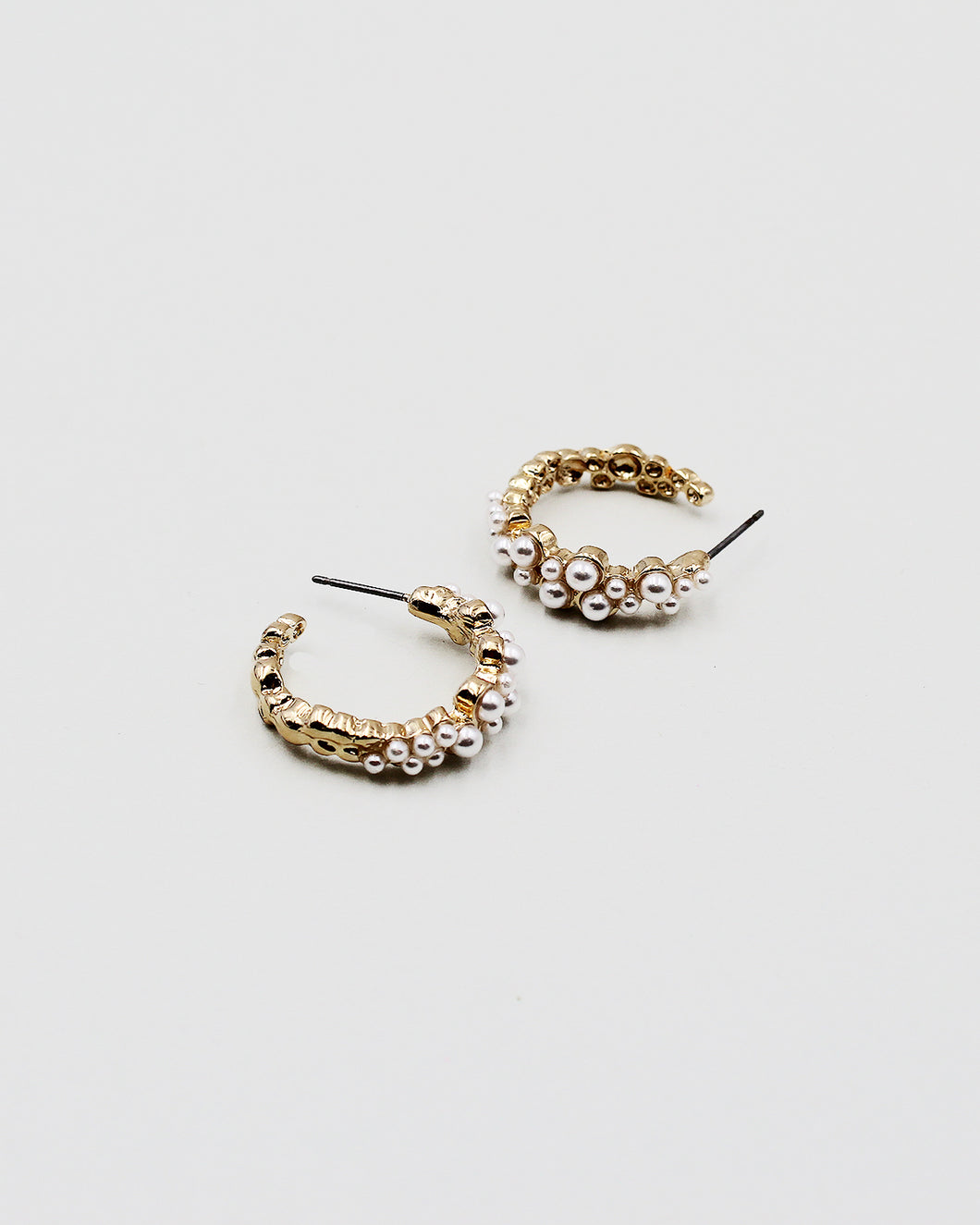 Pearl Beaded Open Hoop Earrings