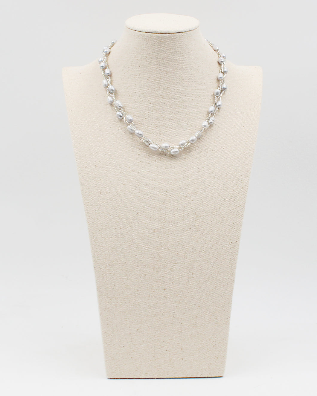 Triple Braided Elongated Pearl Necklace