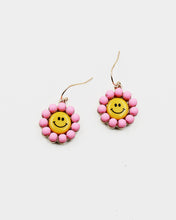 Load image into Gallery viewer, Flower Dangle Earrings with Smily Face

