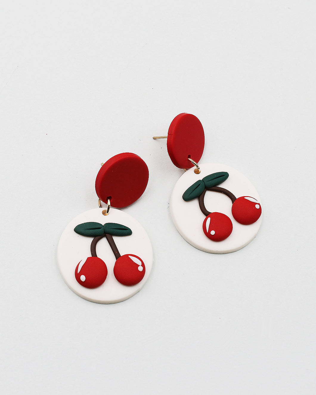 Cherry Clay Round Dangle Earrings
