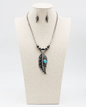 Load image into Gallery viewer, Metal Leaf Pendant Necklace Set with Turquoise Accent
