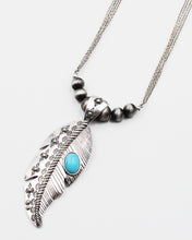 Load image into Gallery viewer, Metal Leaf Pendant Necklace Set with Turquoise Accent
