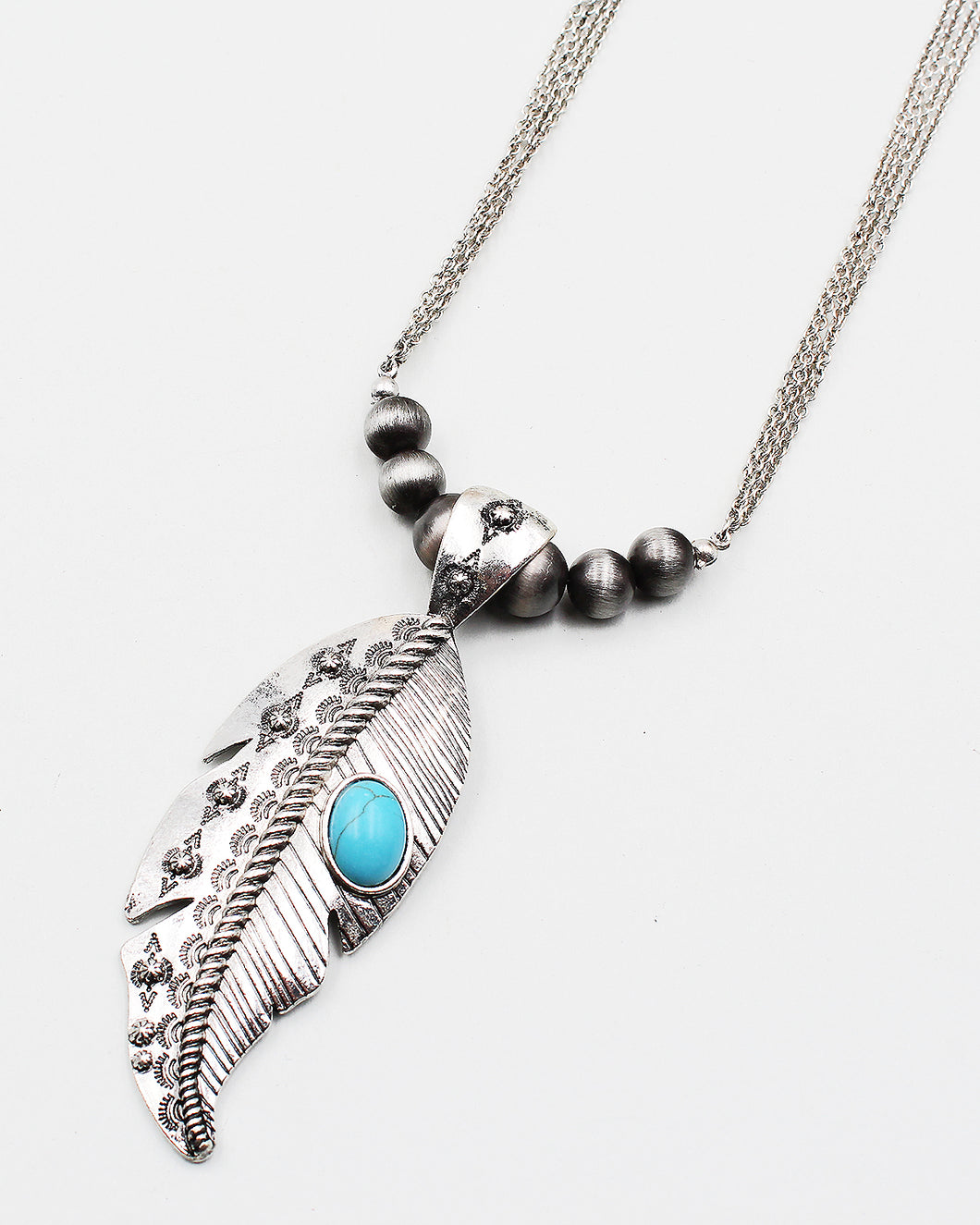 Metal Leaf Pendant Necklace Set with Turquoise Accent