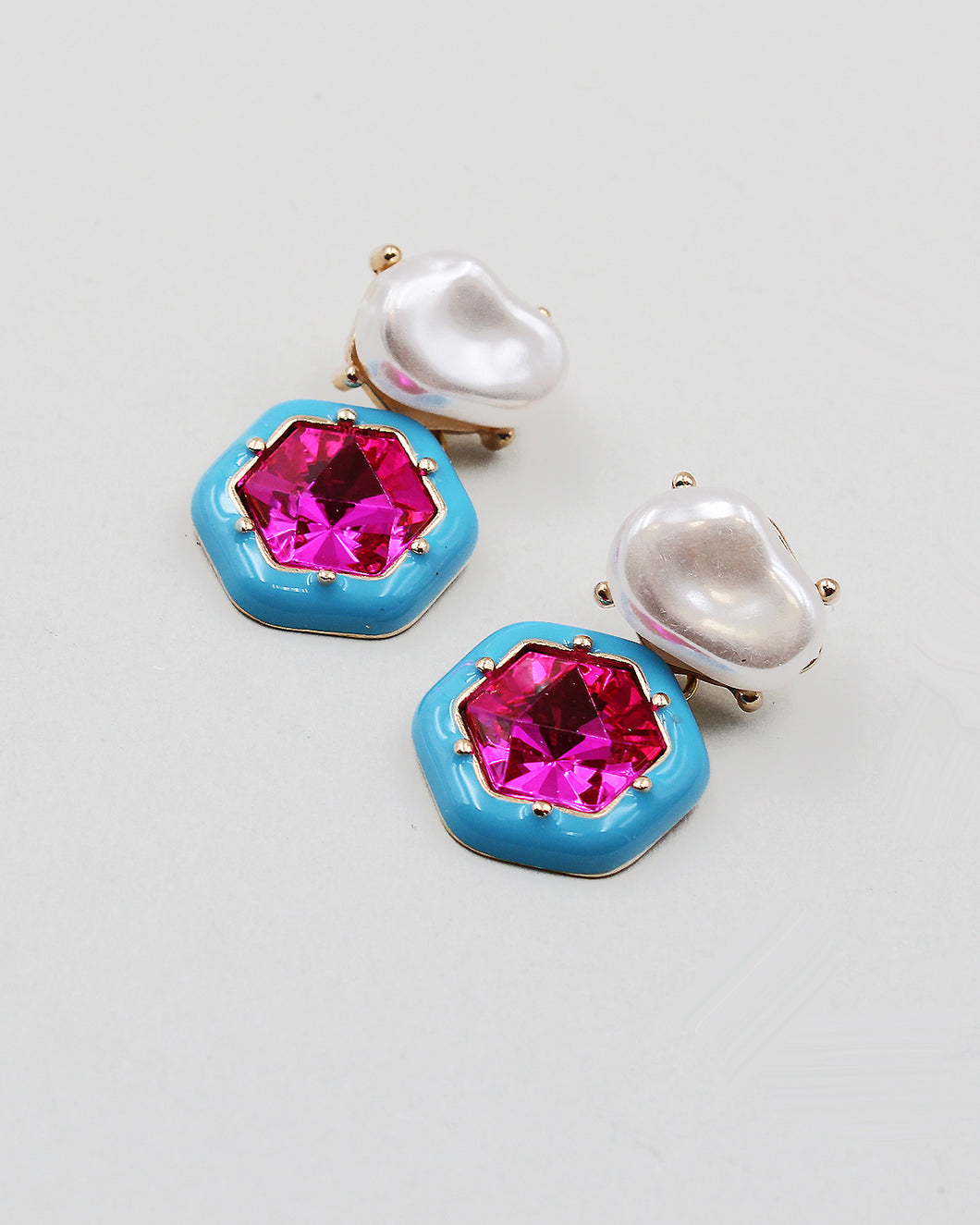 Pearl Top Epoxy Coated Earrings with Stones