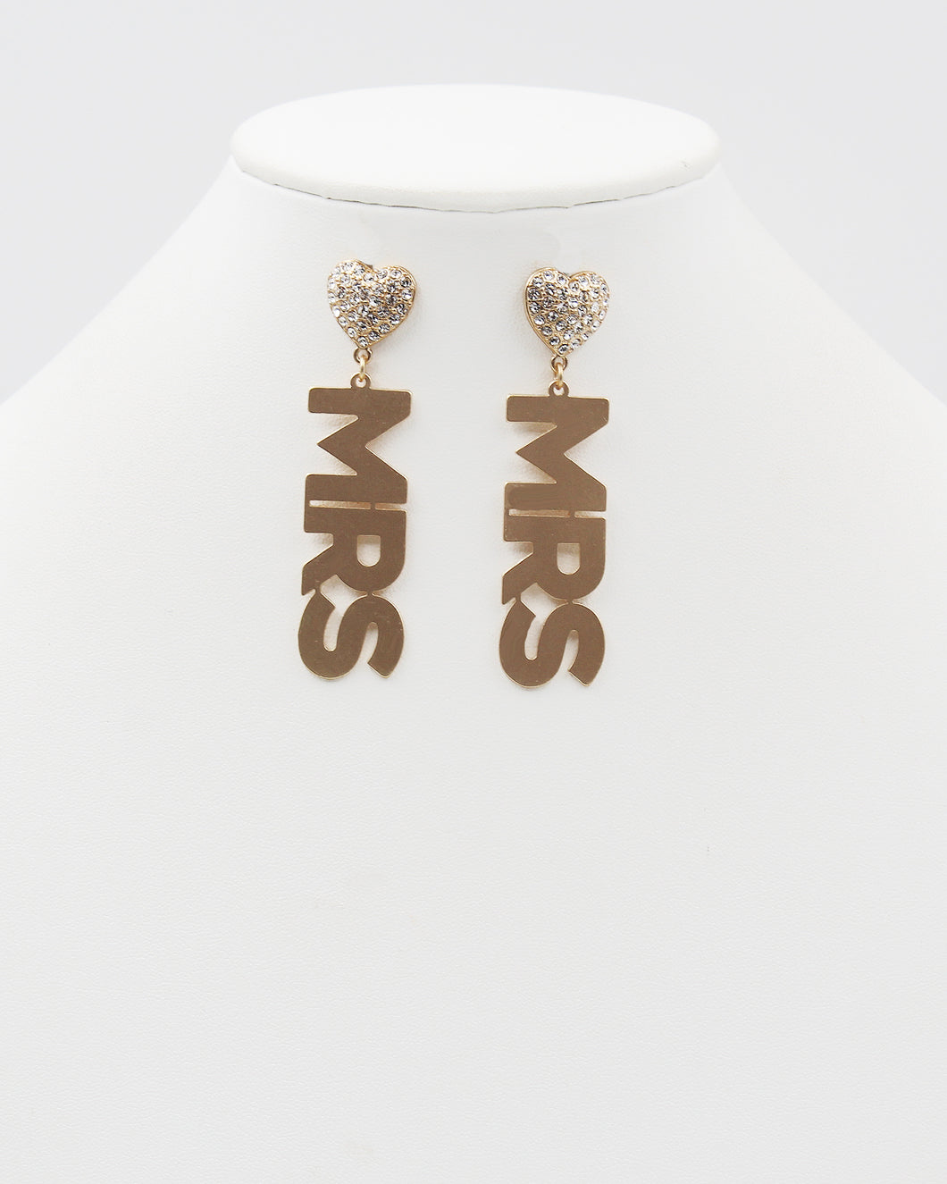 MRS Earrings with Rhinestone Heart Top