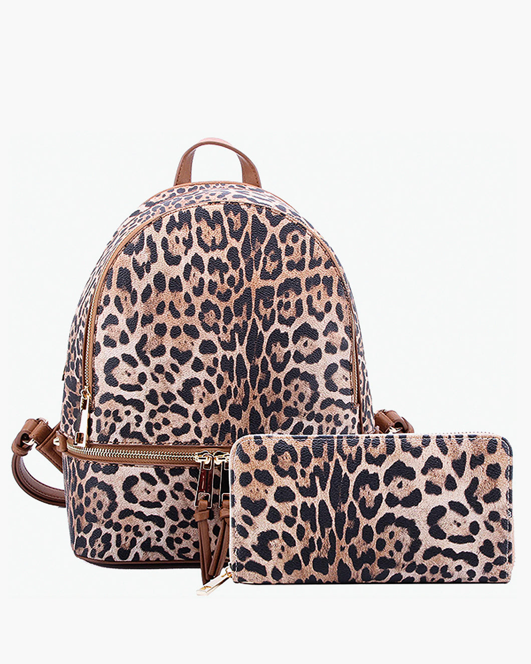 Leopard Print Backpack with Matching Wallet
